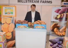 Millstream Farming owner Joel Starling with their sweet potatoes, which is exported from the US to Canada and Europe.